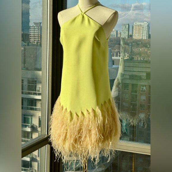 🆕 ALEXIS 🧿 NWOT Bristal Feather Trimmed Mini Dress, Yellow, Sz XS - Picture 12 of 16